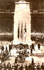 The body of the Unknown Warrior passing the Cenotaph, London, on November 11th 1920
