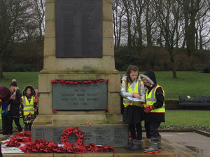 Year 5 pupils from Moorhouse Primary School carrying out condition survey at Milnrow war memorial, Rochdale © Moorhouse Primary School, 2019