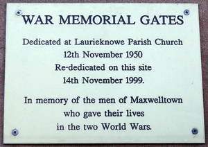 Plaque accompanying Maxwelltown war memorial gates, Dumfries and Galloway © Paul Goodwin, 2009