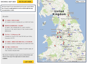 War Memorials Online search results map