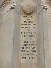 East Retford war memorial sculpture inscription, Nottinghamshire © Rachel Farrand, 2008