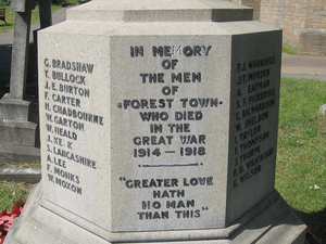 Names on Forest Town war memorial, Nottinghamshire © Garibaldi College, 2014
