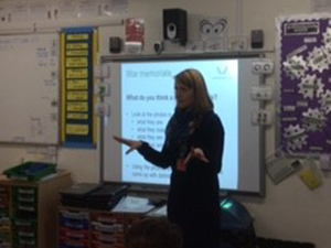 War Memorials Trust's Learning Officer delivering a session at Combe St Nicholas CE VA Primary School, Somerset © Combe St Nicholas CE VA Primary School, 2018