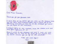 Thank you letter from pupil to War Memorials Trust