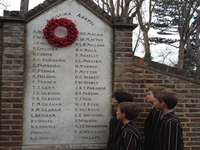 Pupils looking at Shrewsbury House School memorial © S Smart, 2014